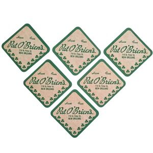 Pat‎ O'Briens New Orleans Coasters Set of 6 Green Shamrock Barware Pub Decor